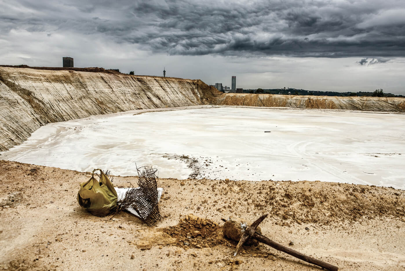 A metal reclaimer’s tools at the Village Main mine dump.